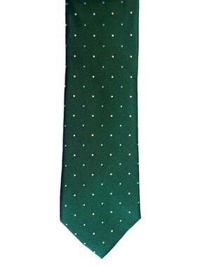 Tommy Hilfiger 100% Silk Green Tie w/White and Blue Polka Dots  (3 in x 61 in)